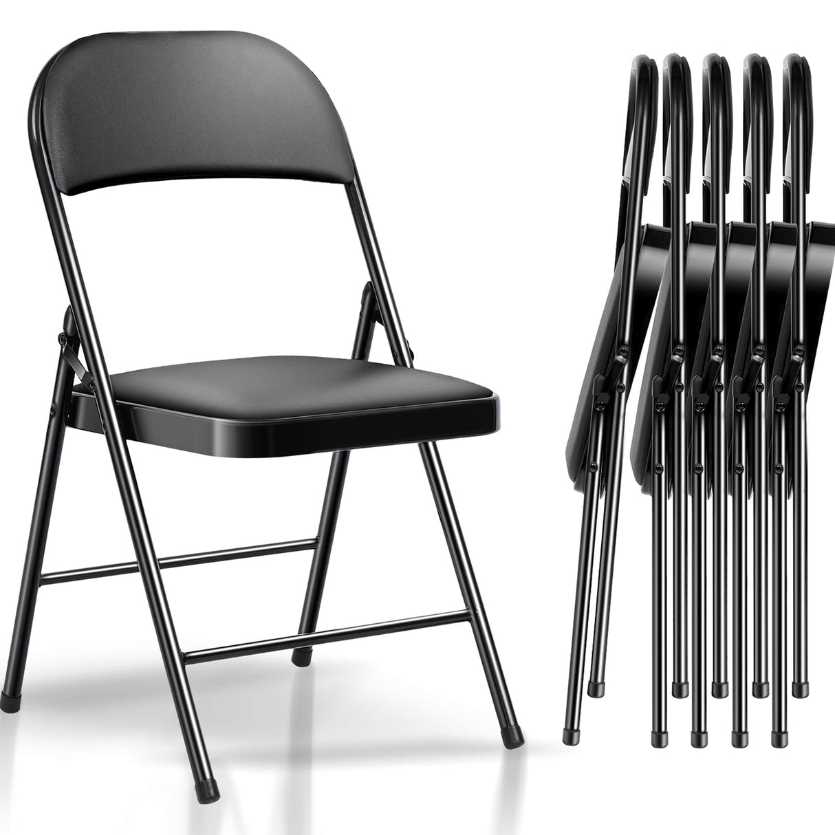 Folding Chair 6 Pack, Comfortable and Space, Folding Chairs with Leather - like Cushion