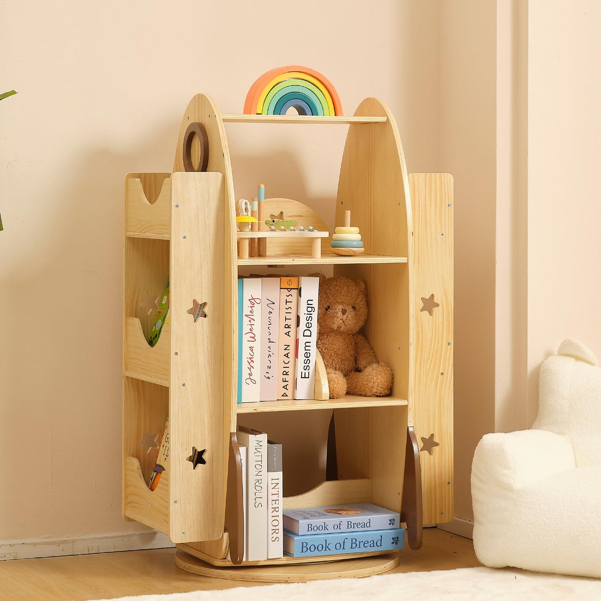 Rotating Bookshelf for Kids, 360° Spinning Bookshelf Tower