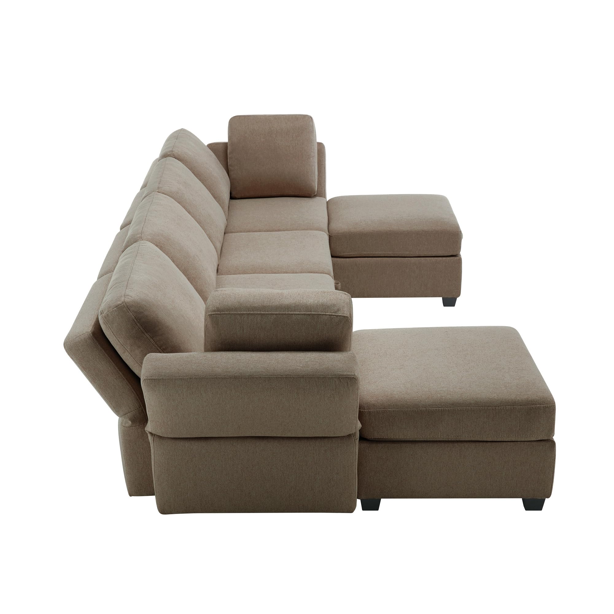 4 Seat U-Shape Linen Couch with 2 Reversible Storage Chaise