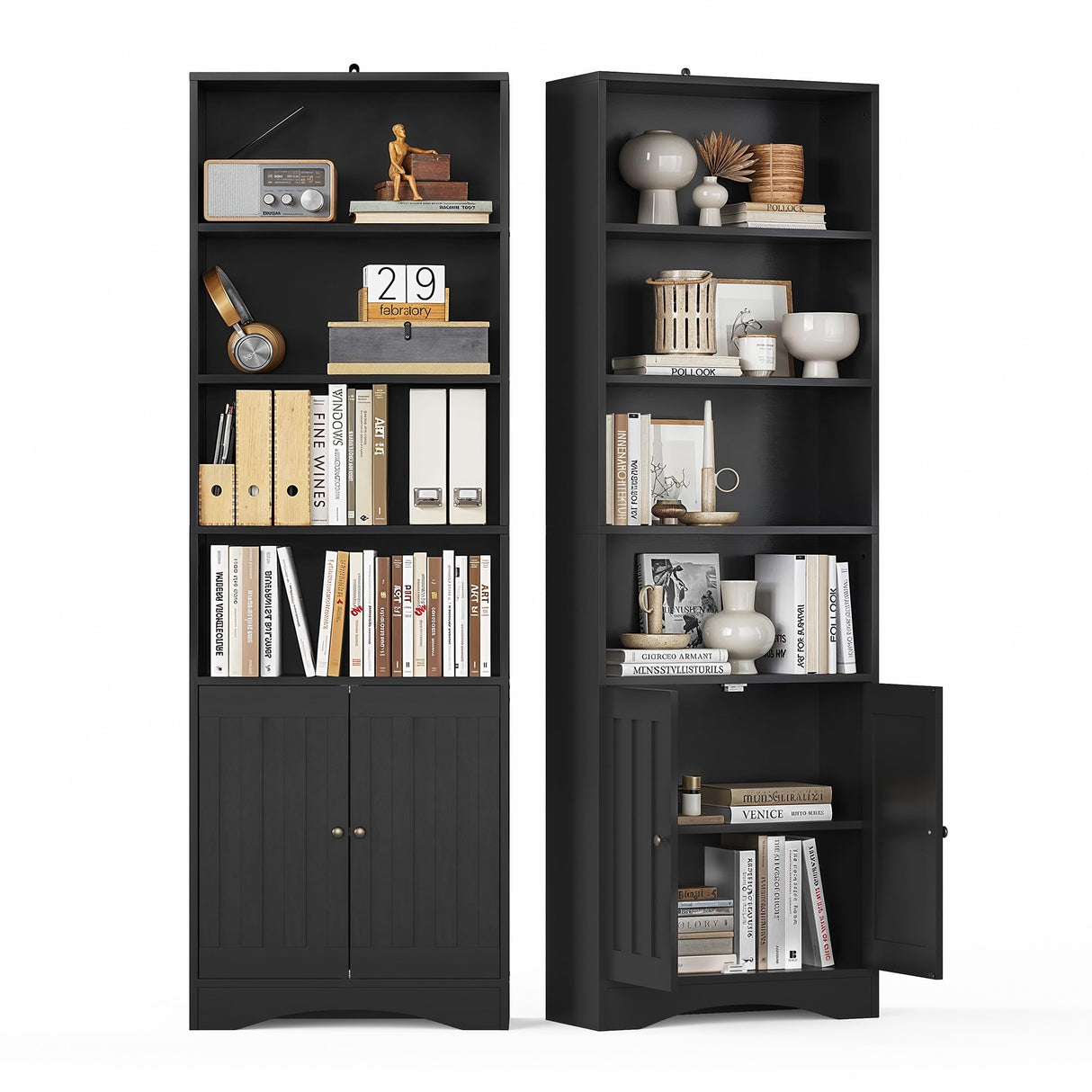 Bookcase, Bookshelves and Bookcases, 71” 6-Shelf Bookcase with Doors