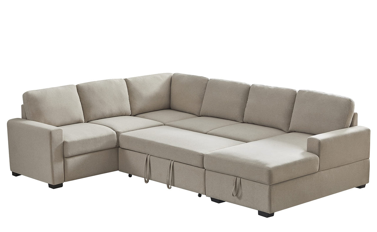 115" 4-Piece Upholstered Sectional Sofa with Storage Chaise and Removable