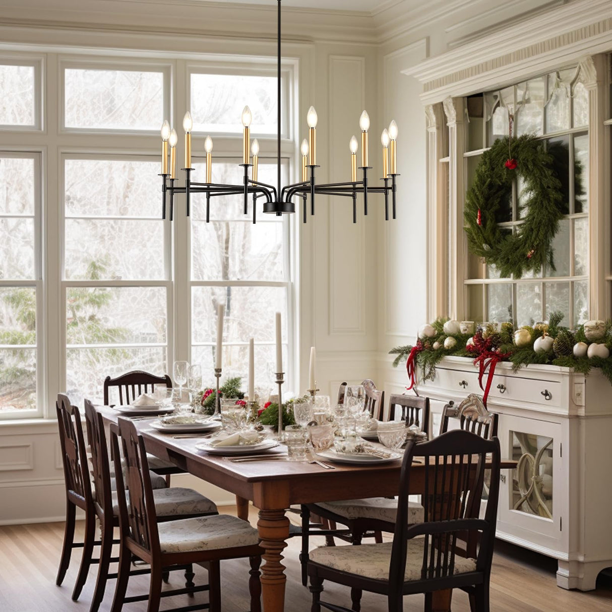 Modern Farmhouse Black and Gold Chandelier for Dining Room Light