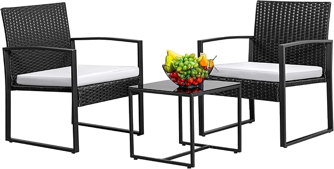 3 Piece Wicker Conversation Bistro Sets Outdoor Patio Set Modern Rattan Chair Furniture