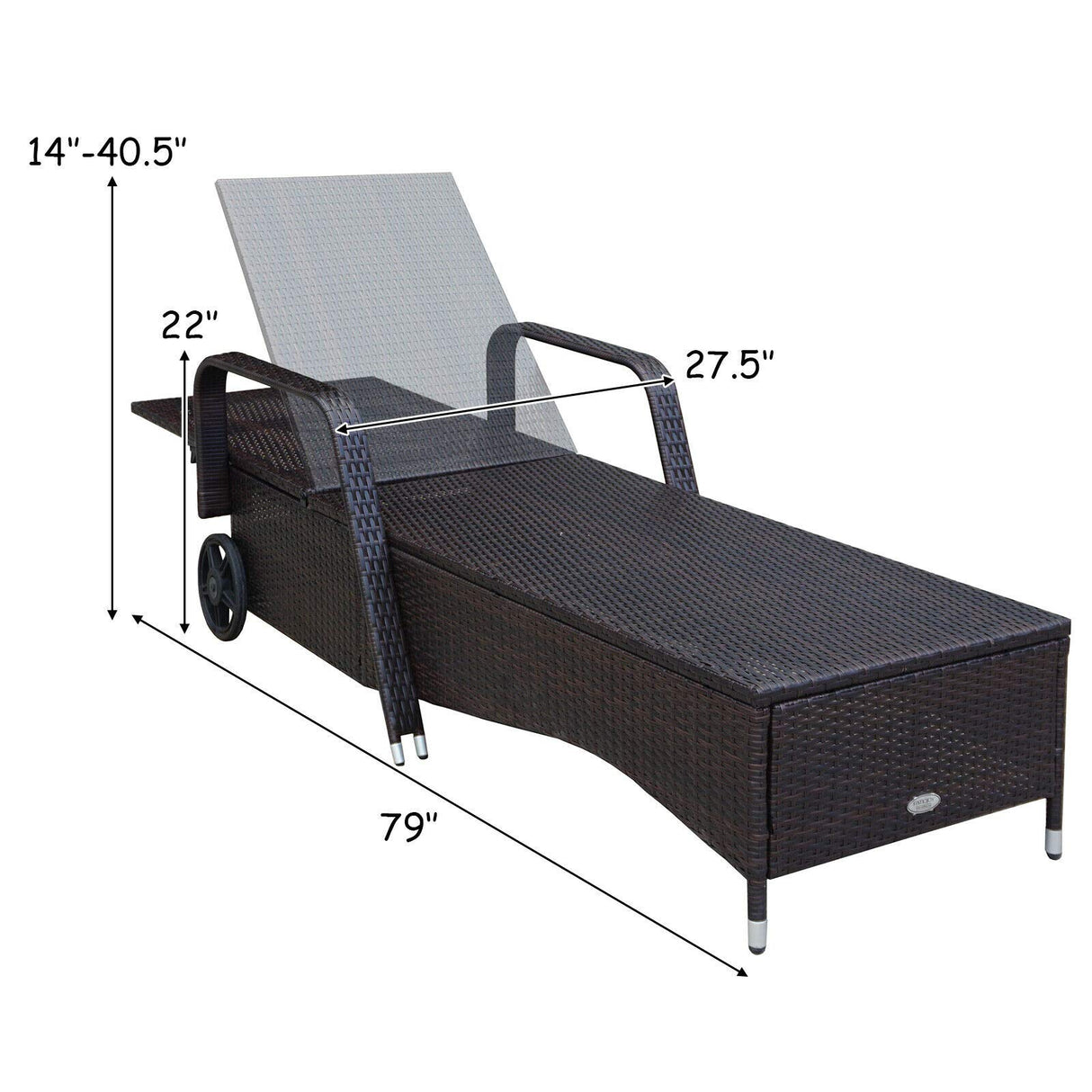 HAPPYGRILL Patio Chaise Lounge Outdoor Rattan Wicker Recliner Lounger Chair with Cushion and Wheels for Balcony Garden Poolside