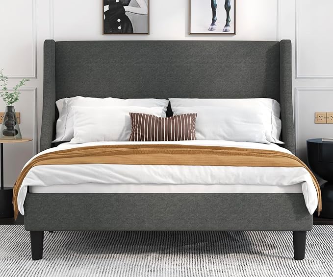 Full Size Bed Frame, Platform Bed Frame with Upholstered Headboard