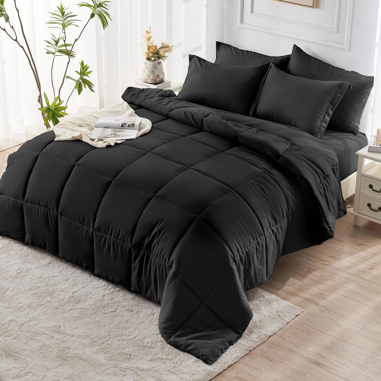 Queen Comforter Set, 7-Piece Bed in a Bag Queen, Ultra-Soft Comforters Queen Size