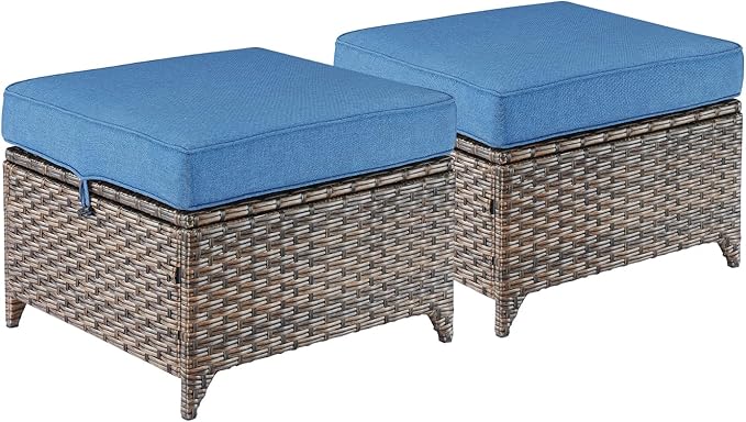 Outdoor Wicker Ottomans Rattan Footrests - Heavy Duty Outside Resin Rattan