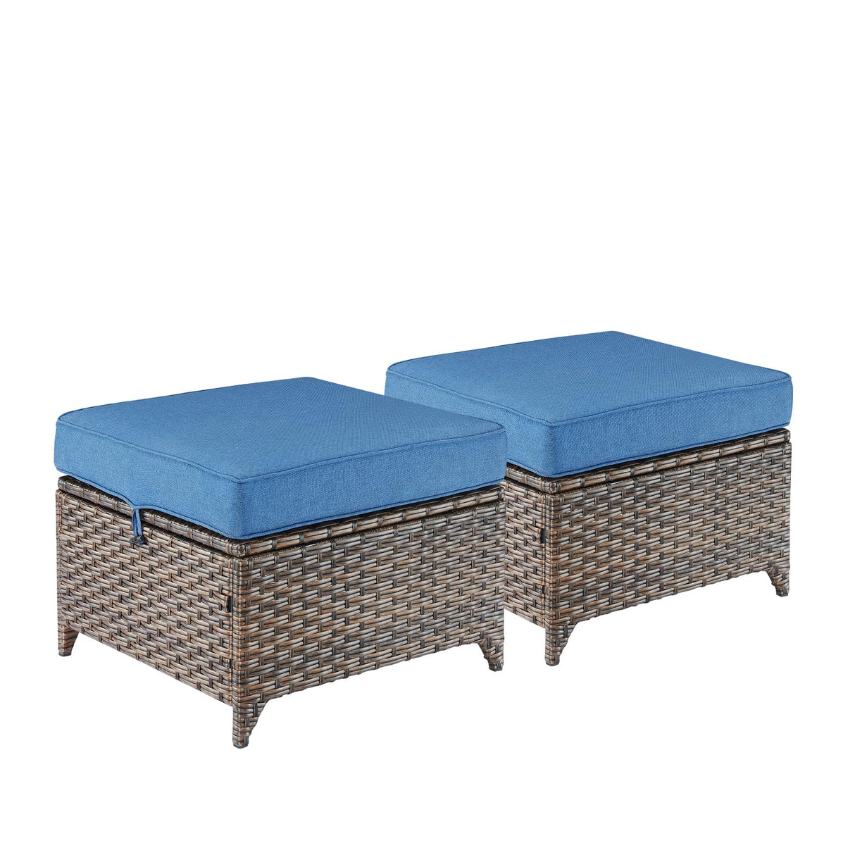 Outdoor Wicker Ottomans Rattan Footrests - Heavy Duty Outside Resin Rattan