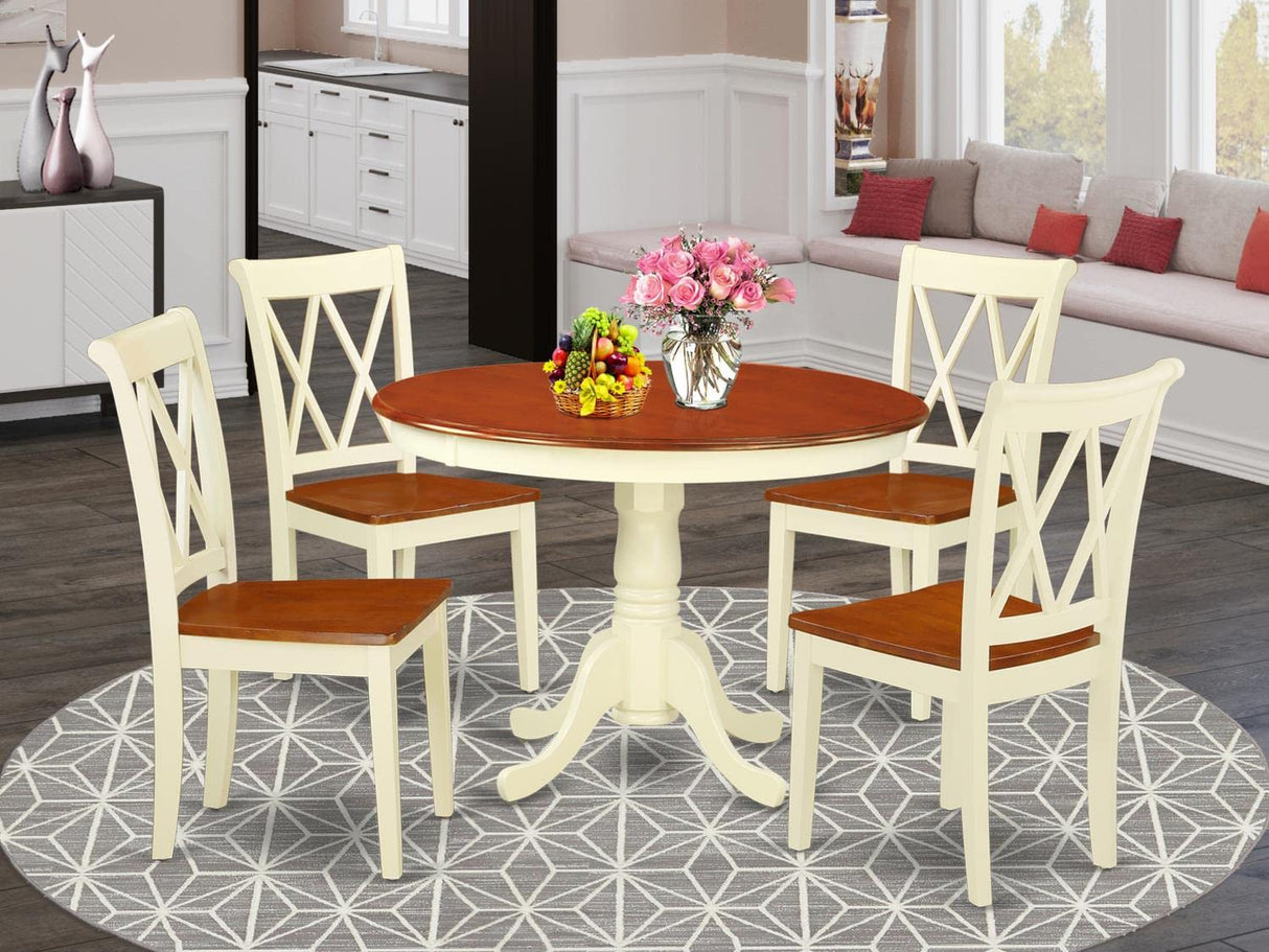 HLCL5-BMK-W 5 Piece Dining Set Includes a Round Dining Room Table with Pedestal