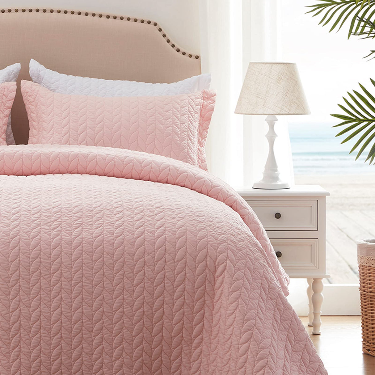Quilt Sets Queen Pink Lightweight Bedspread Full Soft Reversible Coverlet for All Season