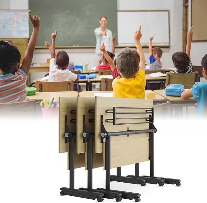 Table,Modern Wood Color Office Folding Flip Top Mobile Training Table with Chair 61"