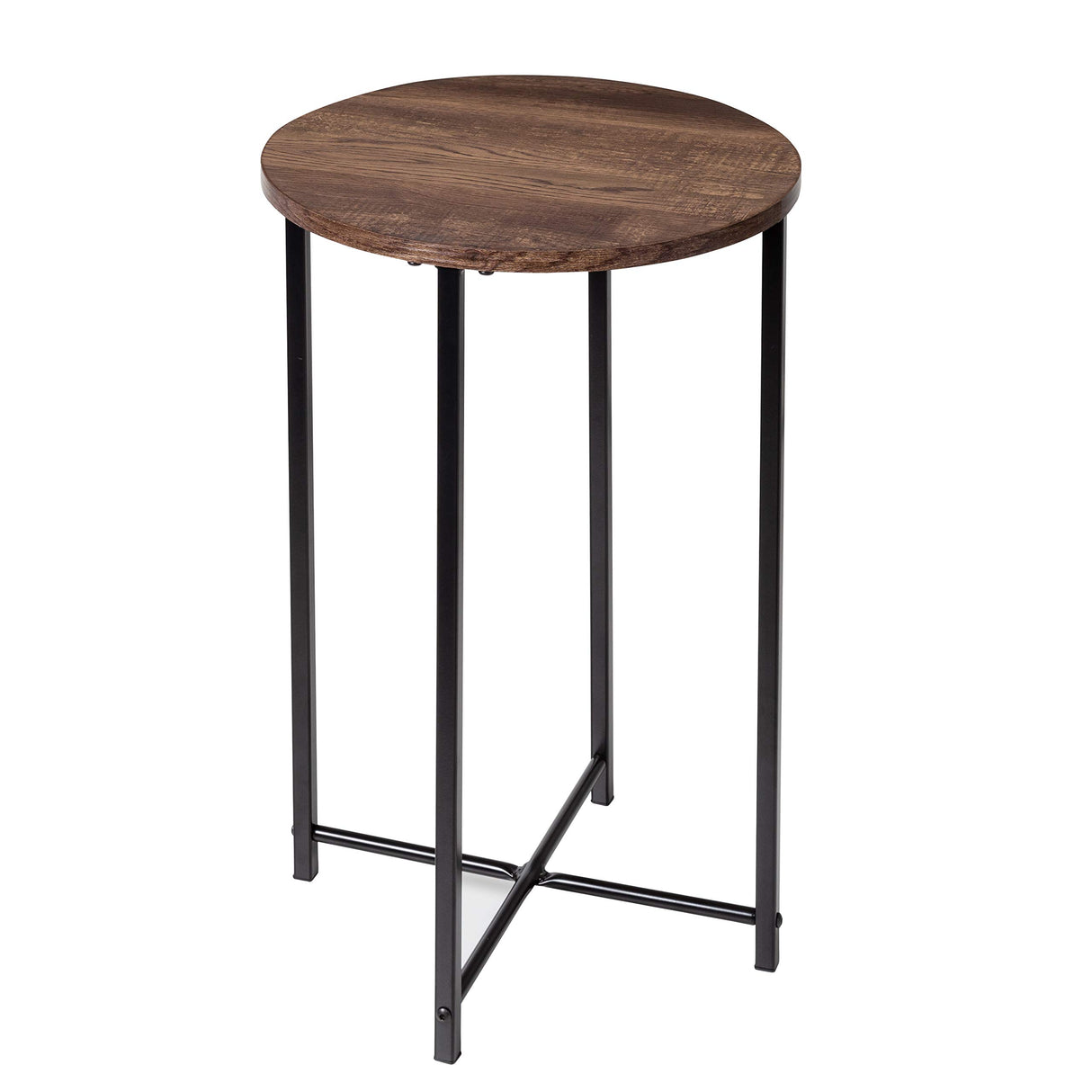 Round Side Table with X-Pattern Base, Natural TBL-09247 Black,20 lbs