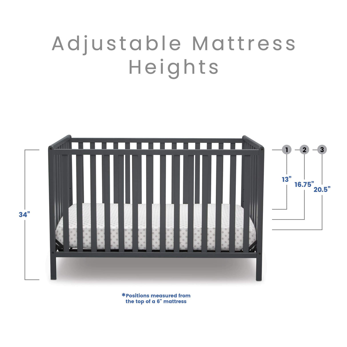 Heartland 4-in-1 Convertible Crib - Greenguard Gold Certified, Charcoal Grey