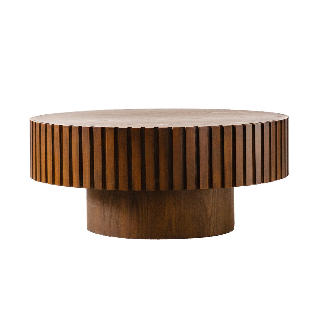 Round Wood Coffee Table, Handcraft Drum Tea Table Center Table for Living Room, Modern Circle Wooden Cocktail Table for Small Space, Easy Assembly