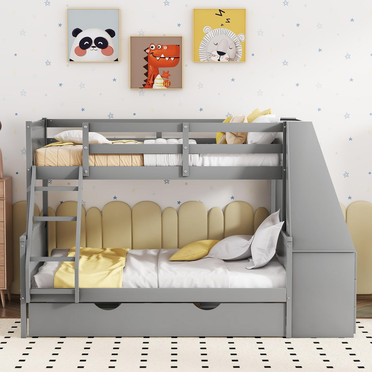 Twin Over Full Bunk Bed with Desk and Trundle