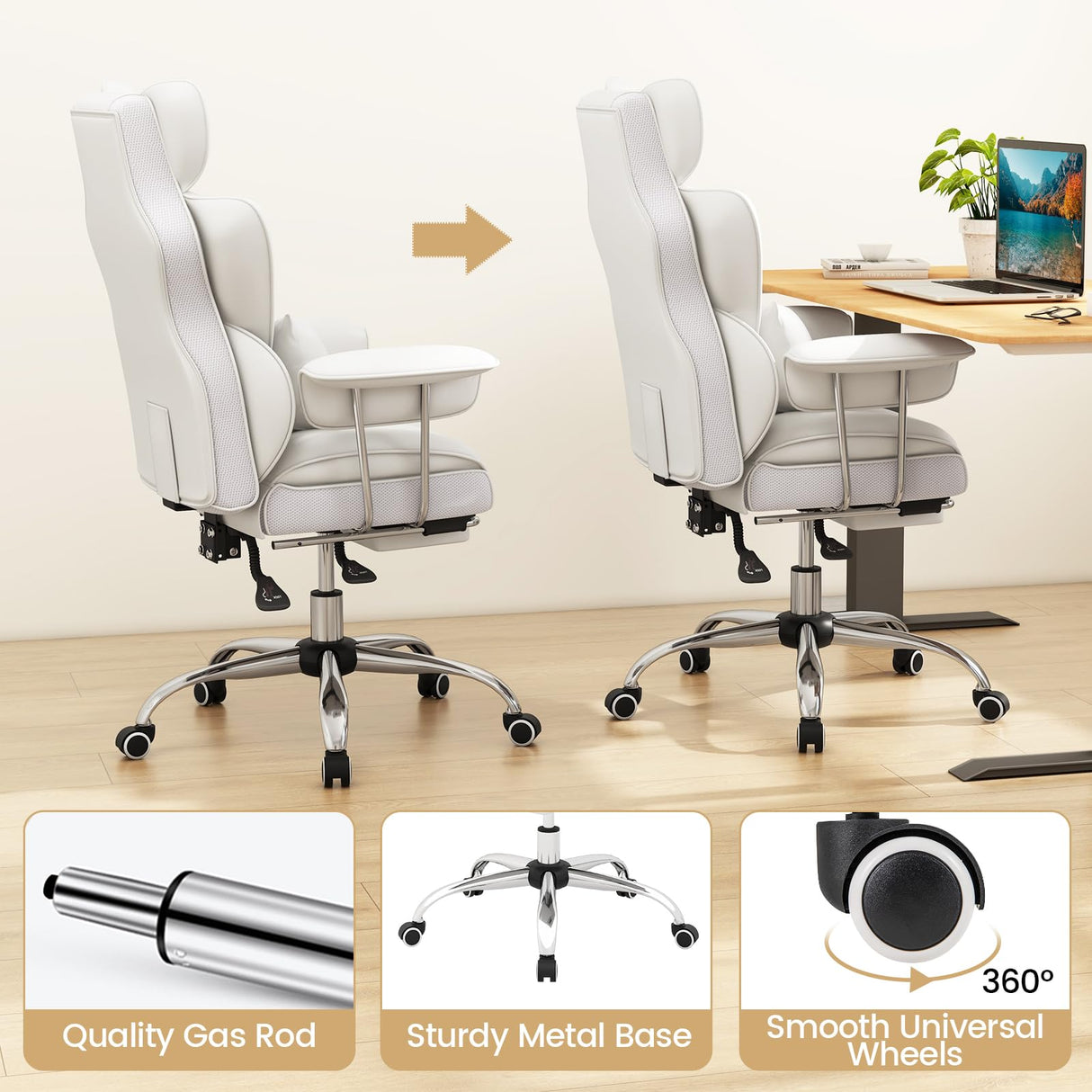 Big and Tall Executive Office Chair with Footrest - 400 LBS Capacity