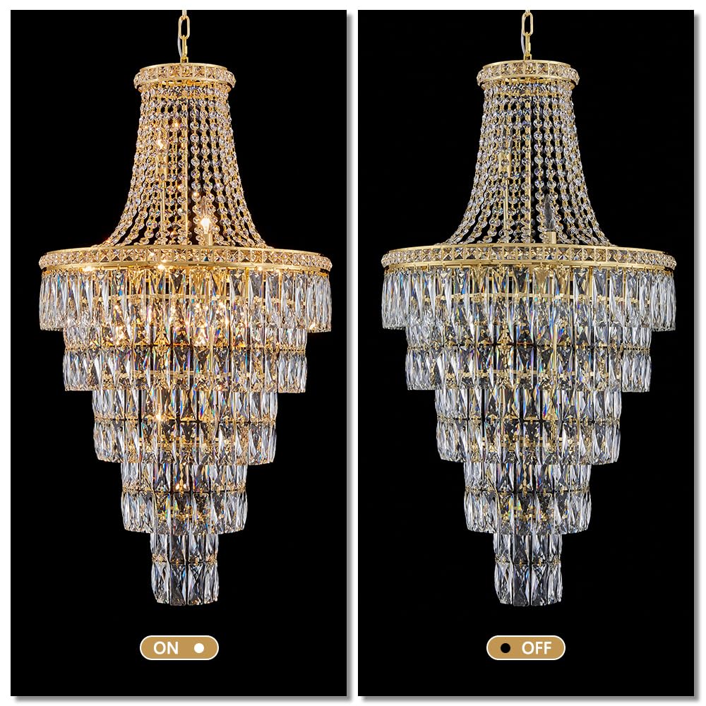 13-Light High Ceiling Chandelier Modern Crystal Chandeliers Pendant Light Foyer