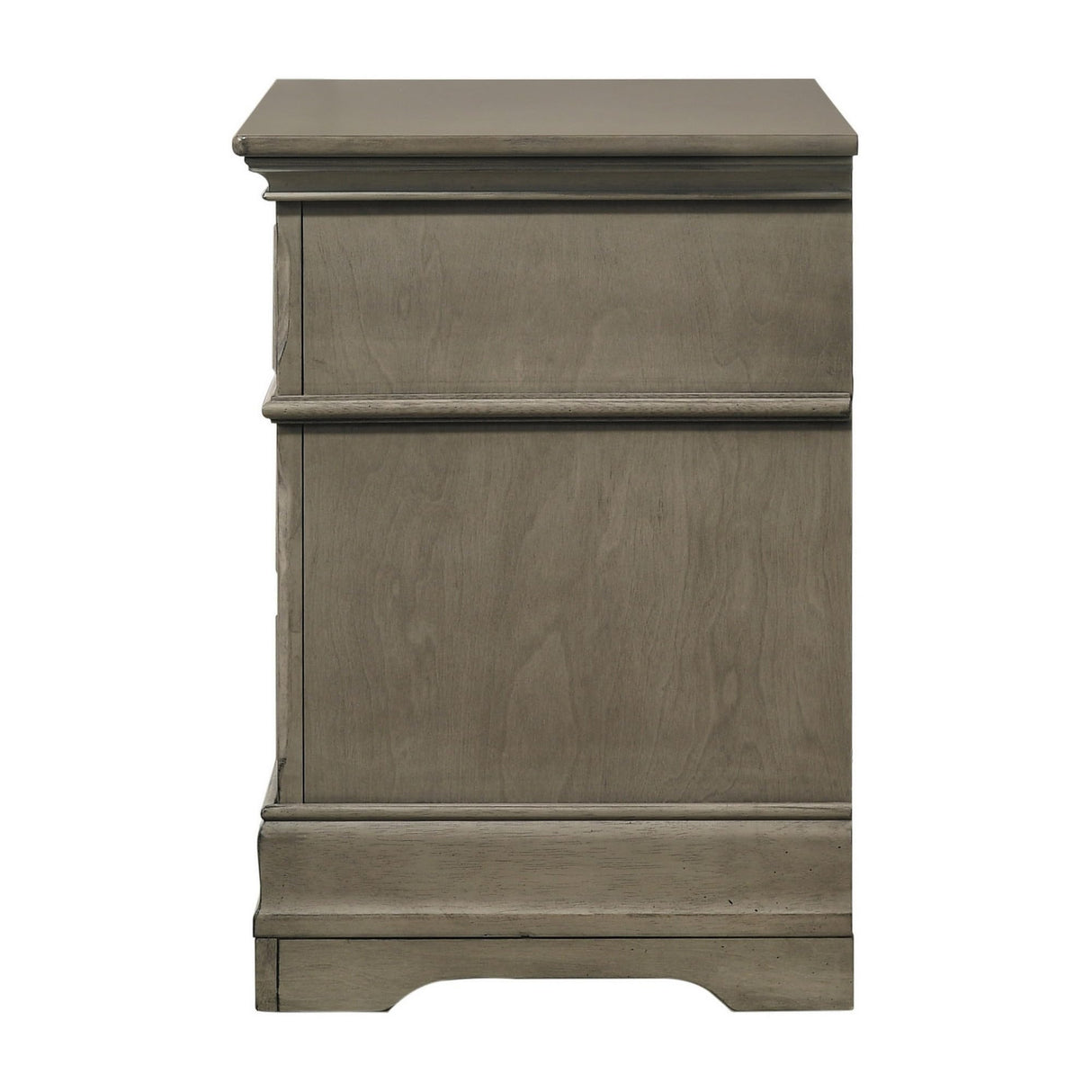 26 Inch 3 Drawer Nightstand, Felt Lined, Crown Molded, Wheat Wood, Brown, Gray and Bronze