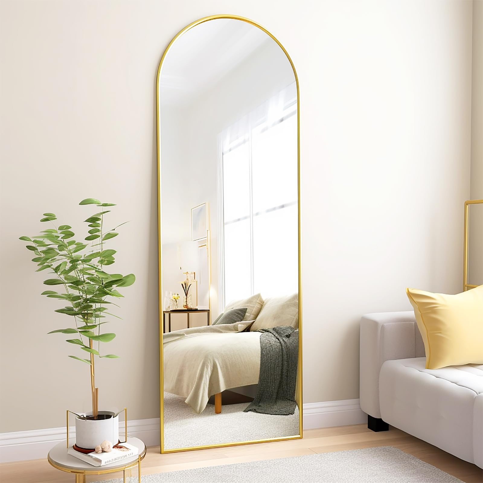 Arched Full Length Mirror with Stand - 64"x21" Gold Mirrors Floor Length for Bedroom