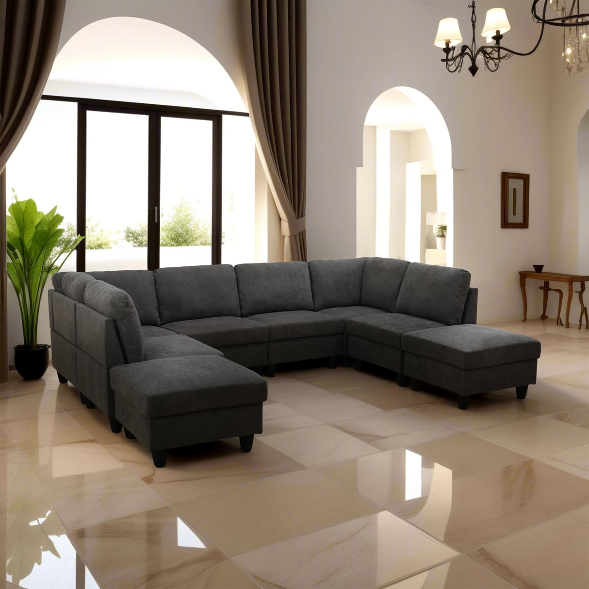 Versani Oversized U-Shaped Modular Sectional Couch – 8-Seater, Flannel Upholstery