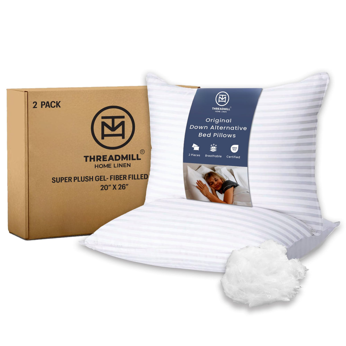 Soft Bed Pillows Standard Size Set of 2 | Down Alternative Cooling Bed Pillow for Sleeping