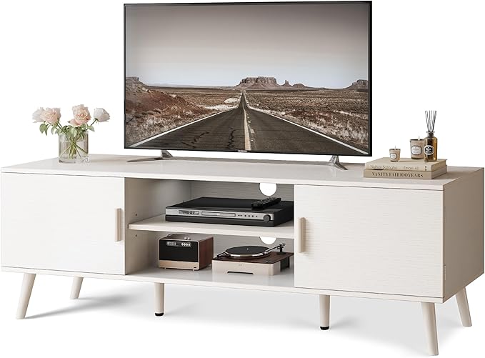 TV Stand for 55 Inch TV, Entertainment Center with Adjustable Shelf, 2 Cabinets