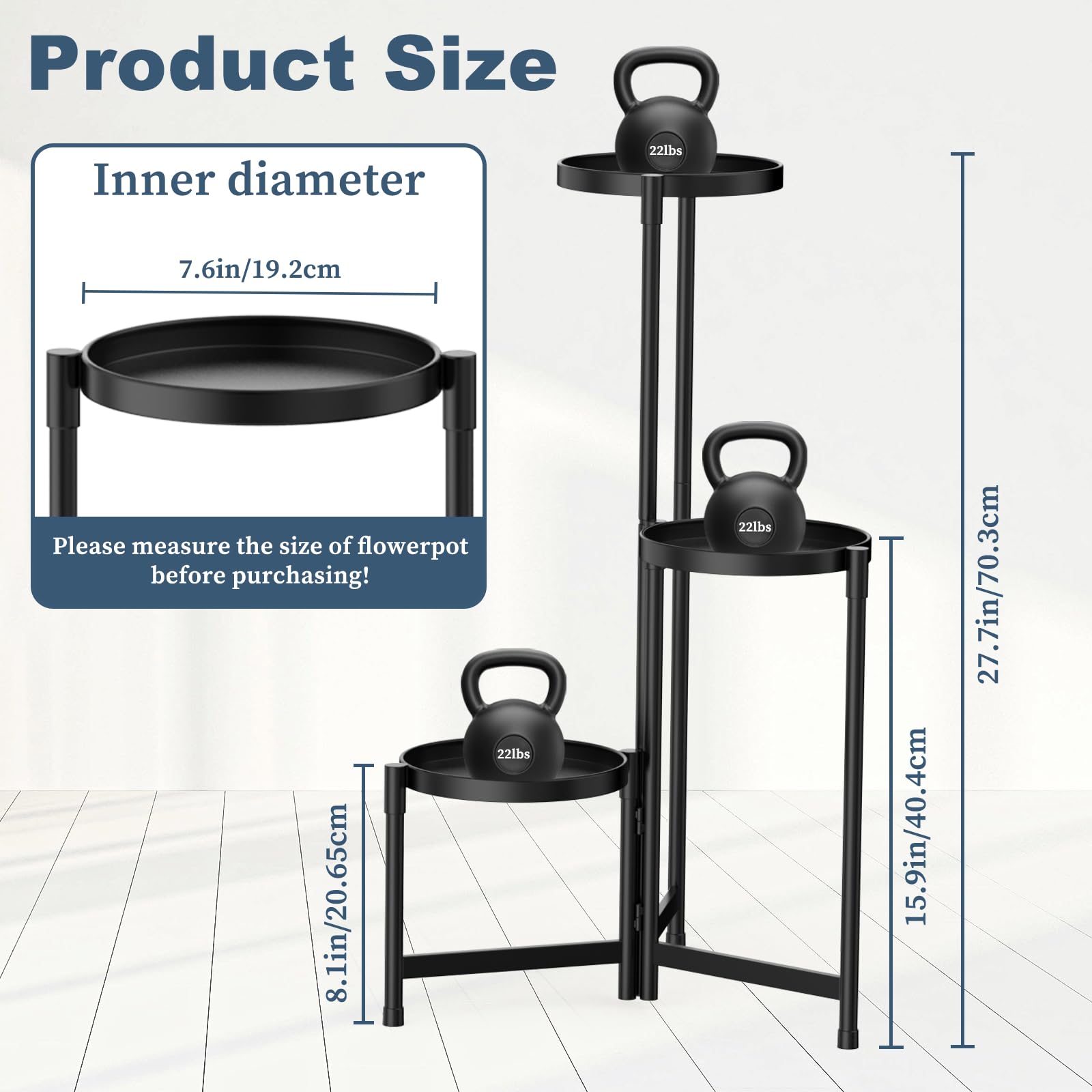MOKANI Plant Stand Indoor, 3 Tier Metal Tall Plant Stand for Indoor Outdoor, Foldable Plant Shelf for Multiple Plants, Flower Pot Holder Display Stand for Corner Patio Living Room Balcony Garden