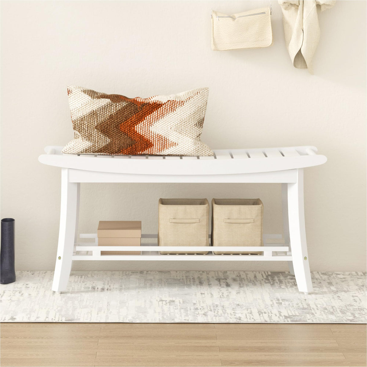 Bamboo Entryway Storage Bench with Shelves Shoe Rack Bench
