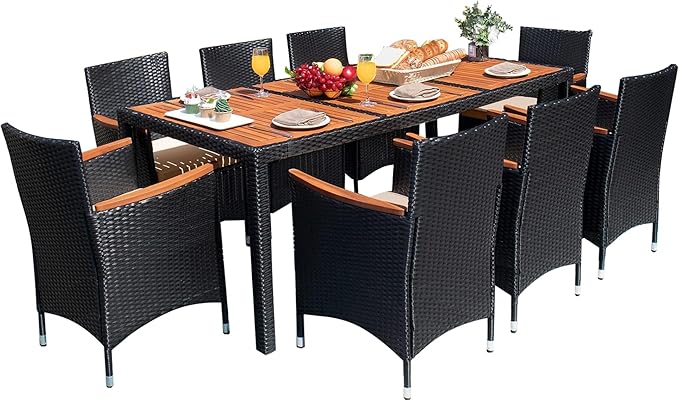 5 PCS Furniture, Patio Conversation Set with Acacia Wood Top