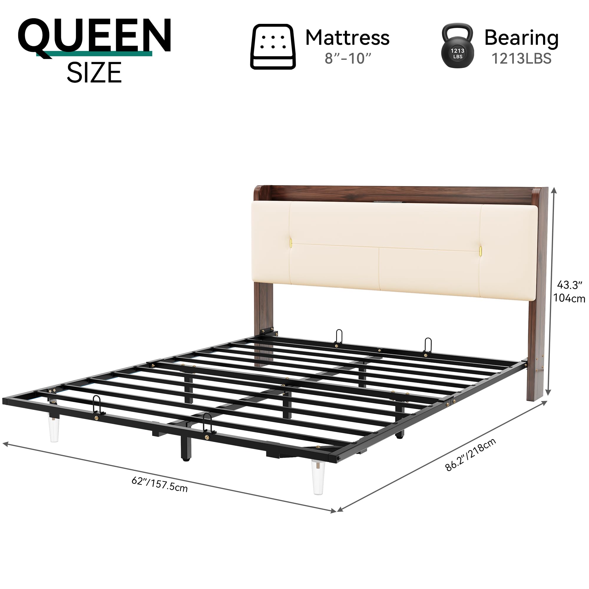 YITAHOME Queen Size Floating Bed Frame with RGB LED Lights Storage Headboard, Upholstered Platform Bed with USB-C/A Charging Station, No Box Spring Required, Light Gray (Beige)