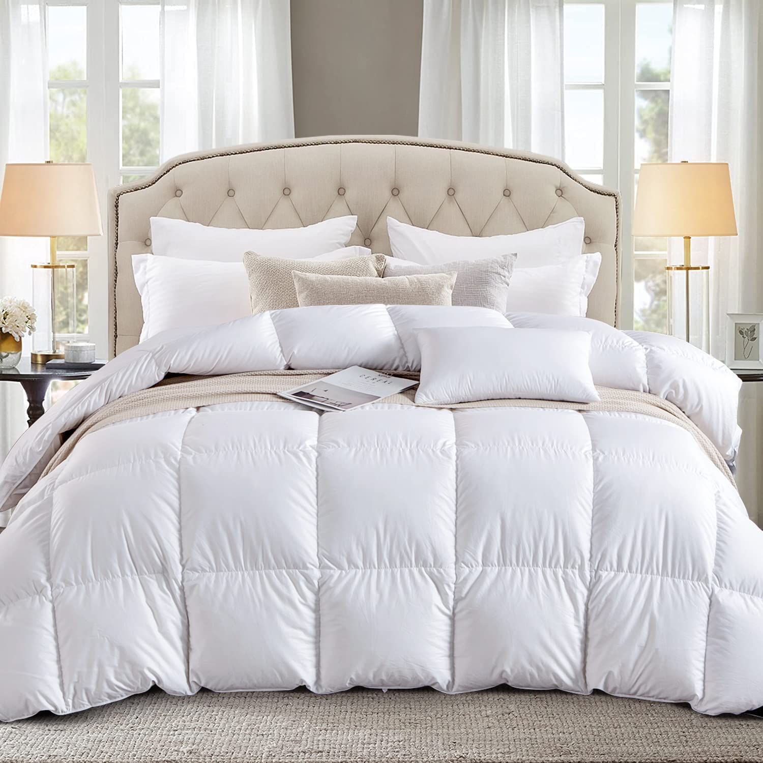 Luxurious Feather Down Comforter Twin Size,Fluffy Hotel Collection Duvet Insert Heavyweight for Winter,