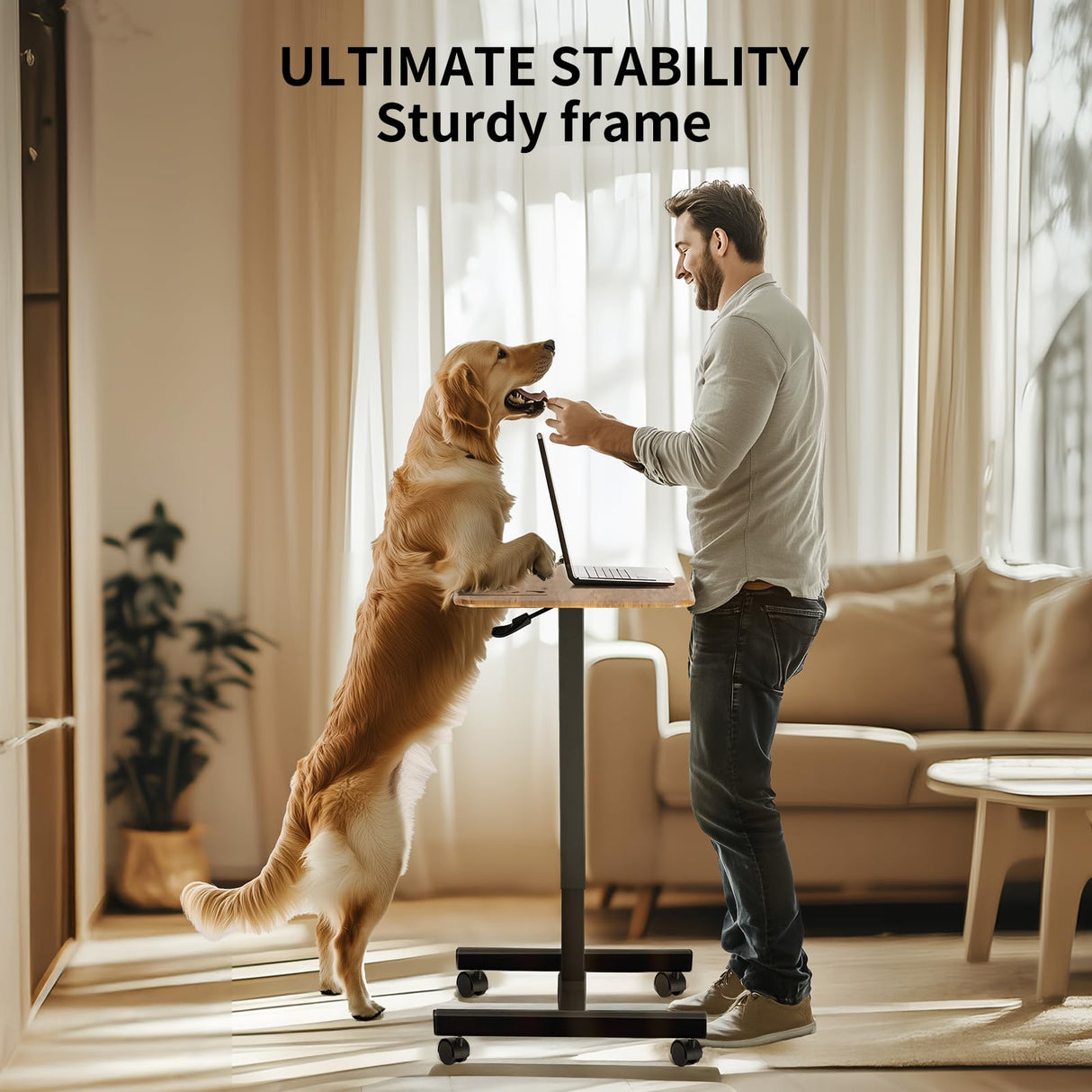 Mobile Small Standing Desk - Rolling Desk with Adjustable Height and Lockable Wheels