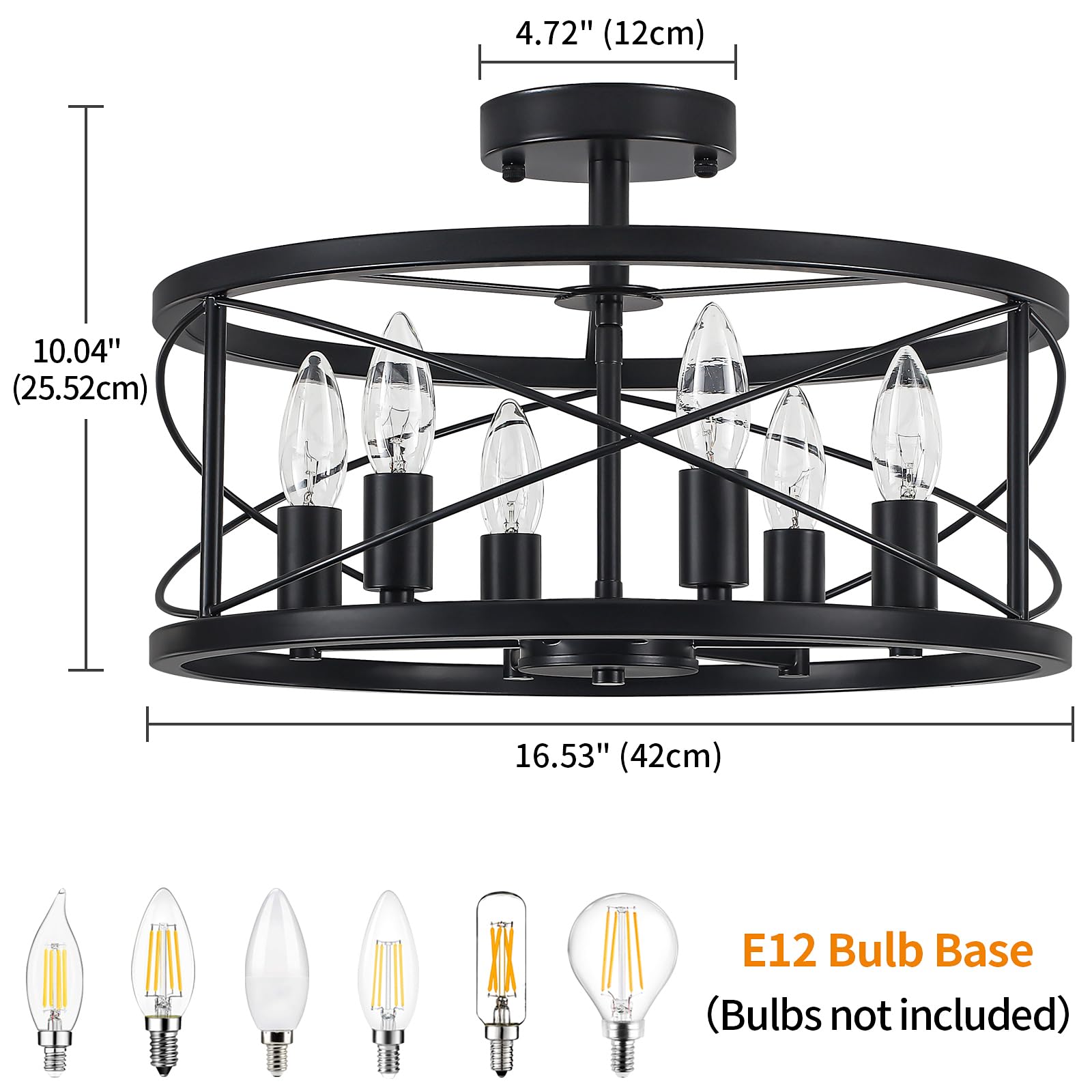 TOULMJ 6-Light Black Semi Flush Mount Ceiling Light, Modern Entryway Light Fixtures, Farmhouse Light Fixtures Ceiling Mount for Kitchen Island Laundry Hallway Dining Room, UL-Listed