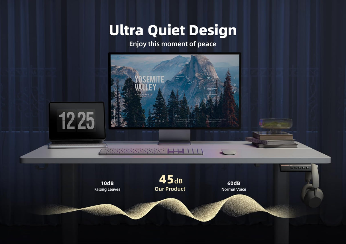 Seang Electric Standing Desk With Adjustable Height, 48x24 Inch, Sit Stand With Splice Board for Home Office Computer Workstation, White Frame/White Top