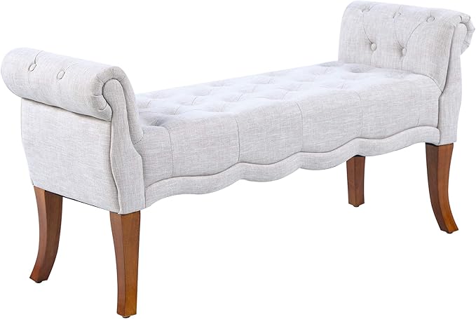 Traditional Style End of Bed Bench, Upholstered Entryway Bench