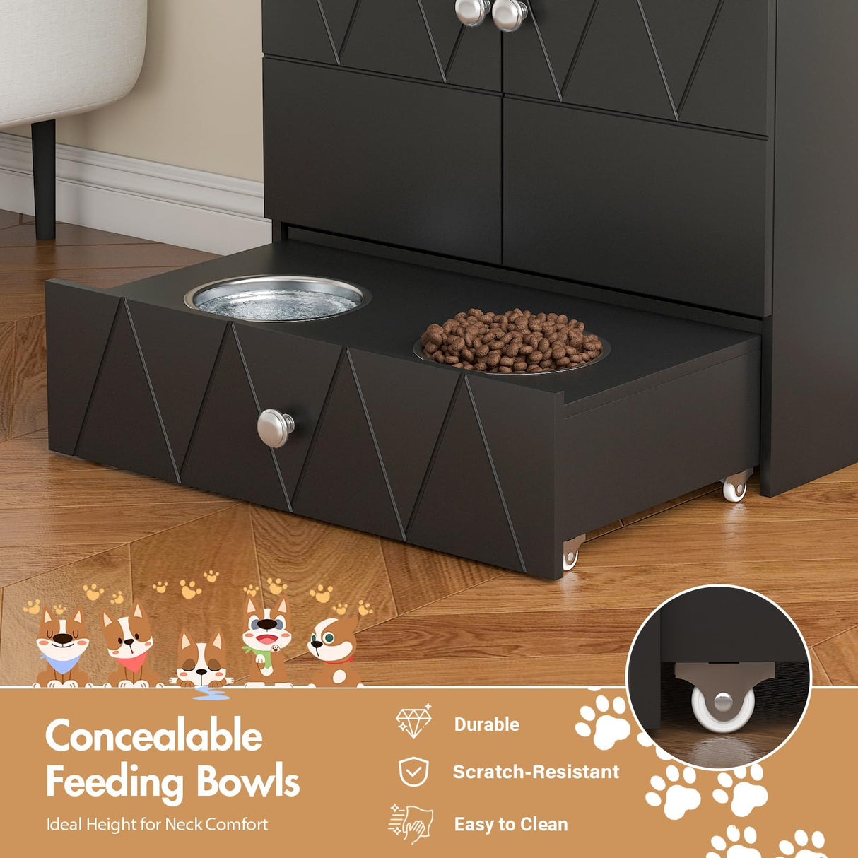 Raised Dog Feeding Station with Storage Cabinet