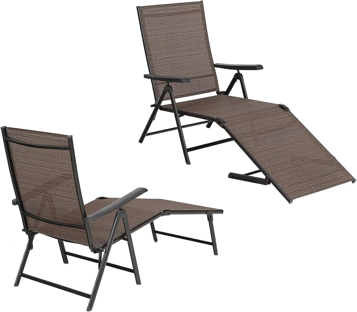Folding Patio Chaise Lounge Chairs, Set of 2 Outdoor Textiline Recliner Chairs Patio Lounge