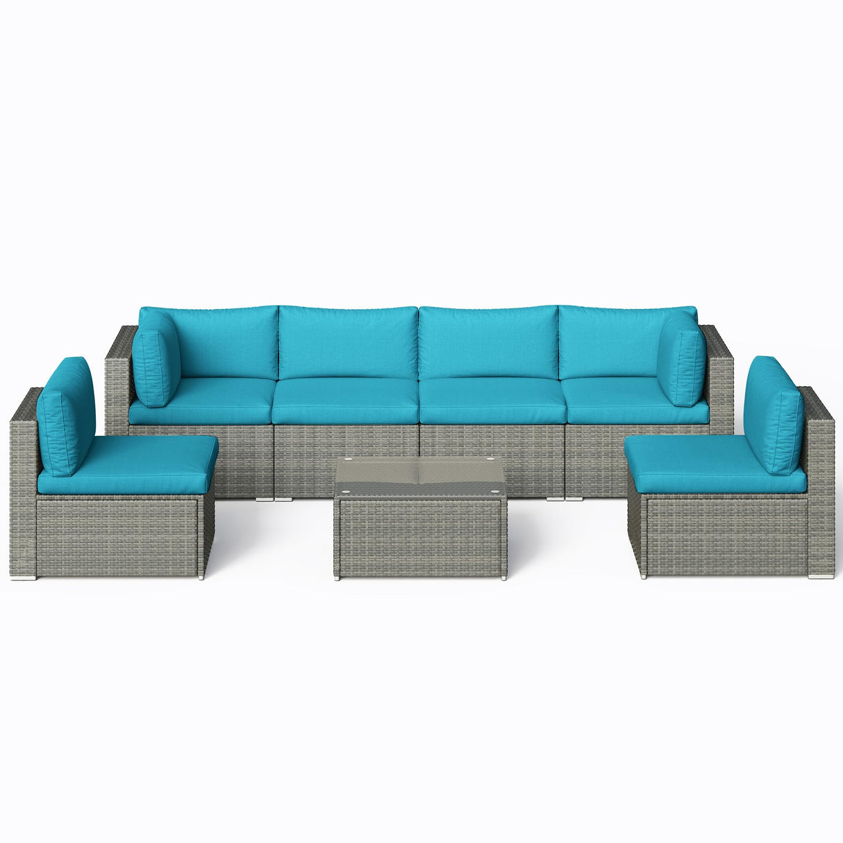 7-Piece Modular Patio Furniture Set, Wicker Outdoor Sectional Sofa with