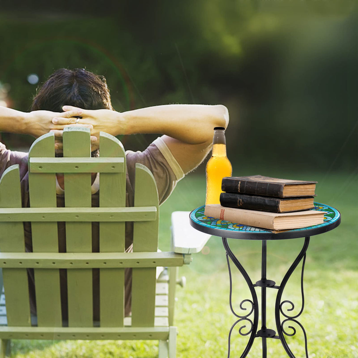 VCUTEKA Patio Side Table Outdoor Accent Table Bistro Coffee Table Plant End Table Small Porch Table Indoor Peacock - Bircata