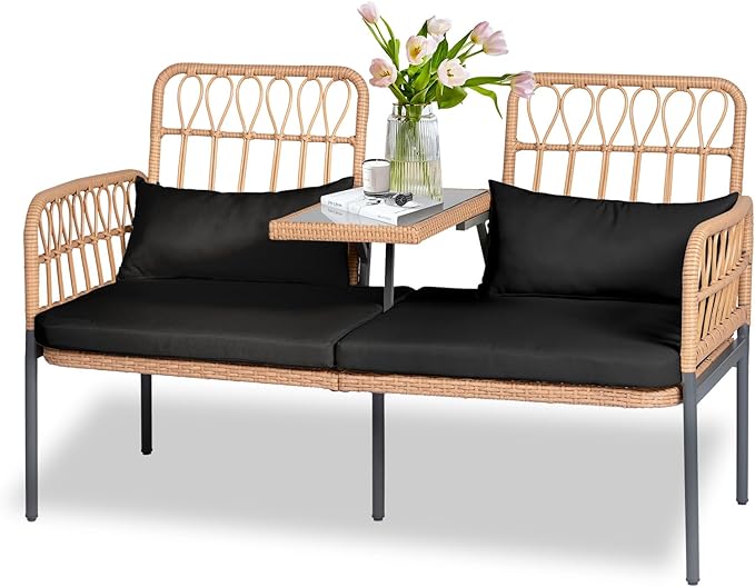 Outdoor Loveseat 2 Pieces Patio Furniture Set, Porch Furniture Wicker Large Loveseats