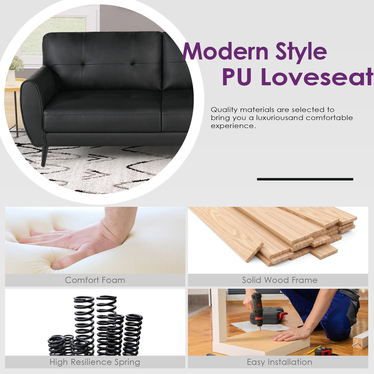 Sofa Couch 61" Small Loveseat Couches for Living Room White Leather Couch Mid