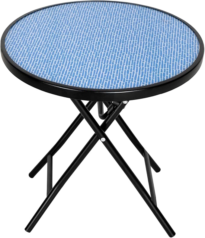 Bistro Table,18" Round Folding Side Table with Tempered Glass Tabletop,Small End Table