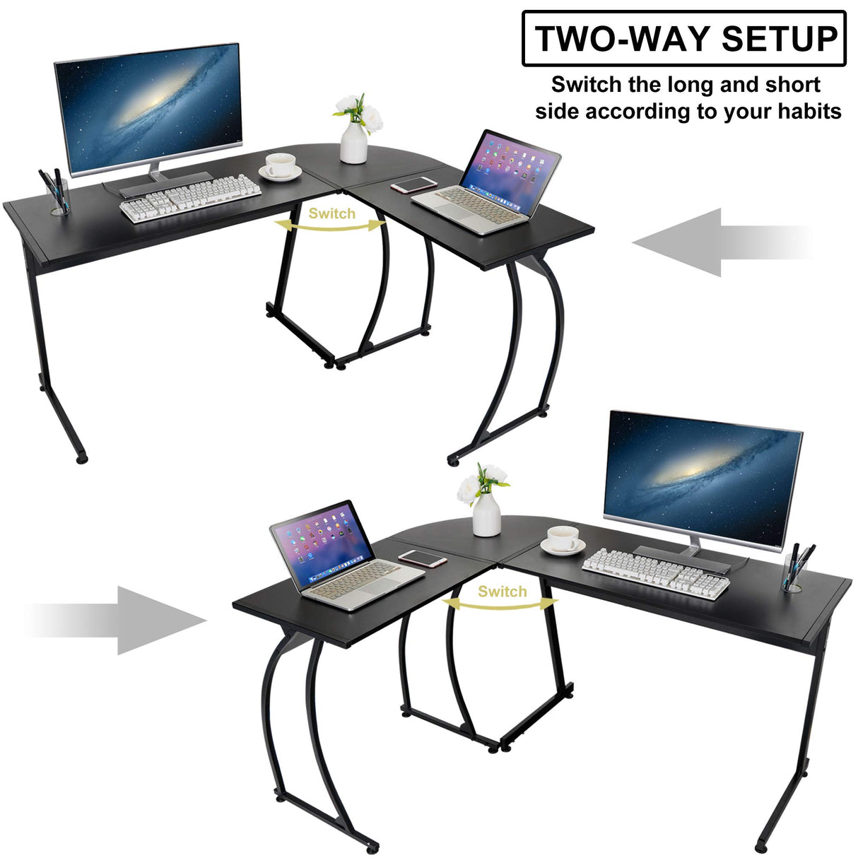 L-Shaped Corner Desk Computer Gaming Desk - 58 Inch Modern Home PC Table Office