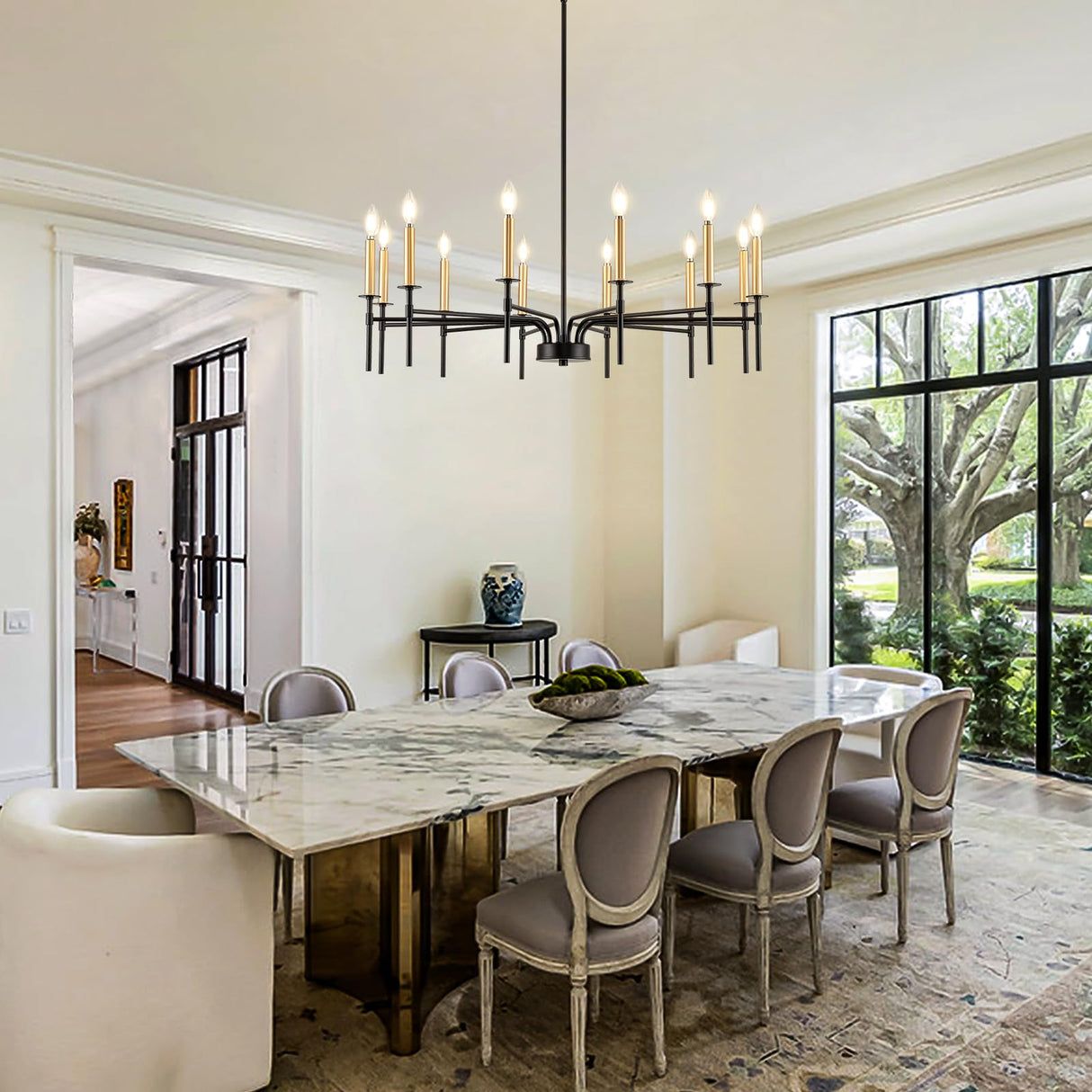 Modern Farmhouse Black and Gold Chandelier for Dining Room Light