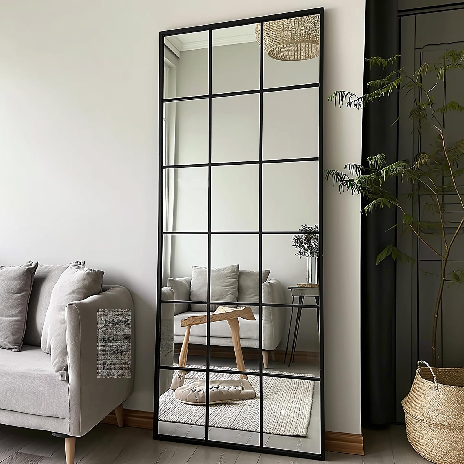 Window Pane Mirror,71x36 inch Grid Wall Mirror, Rectangle Window Mirror