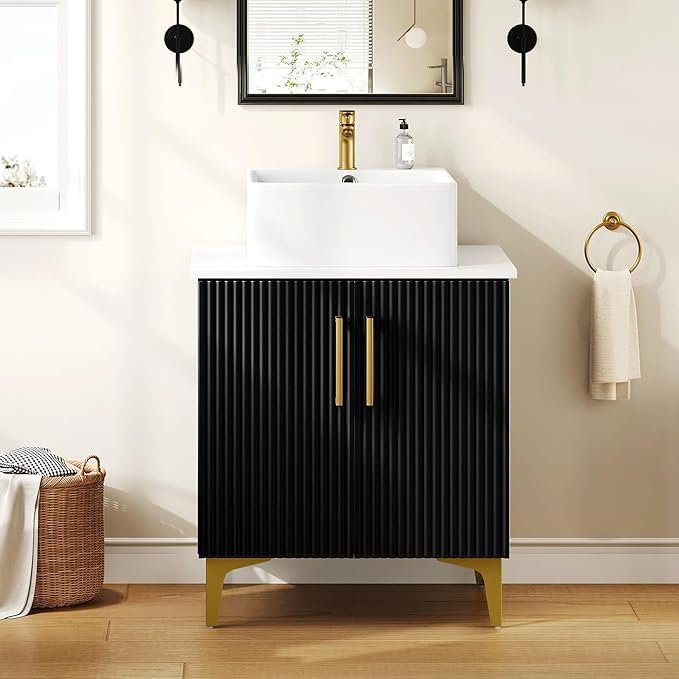 30 Inch Bathroom Vanity with Vacuum Forming, Freestanding Storage Cabinet Vanity