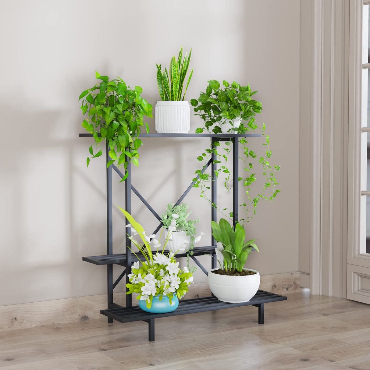 3 Tier Plant Stand Space-Saving Heavy Duty Plant Holder for Balcony, Home, Garden
