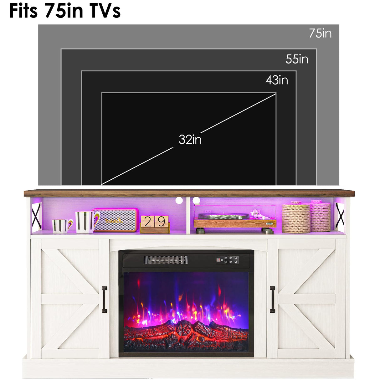 59-Inch TV Stand with Electric Fireplace and LED Lights