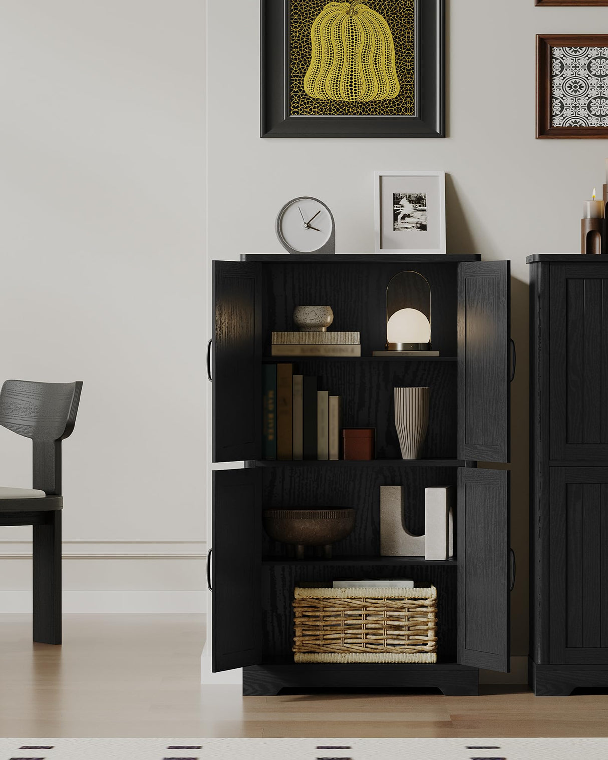 Bathroom Floor Storage Cabinet, Freestanding Cabinet with 4 Door, 2 Adjustable Shelves,