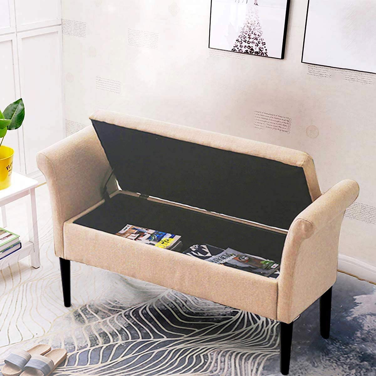 Upholstered Storage Bench for Bedroom End of Bed Bench Ottoman